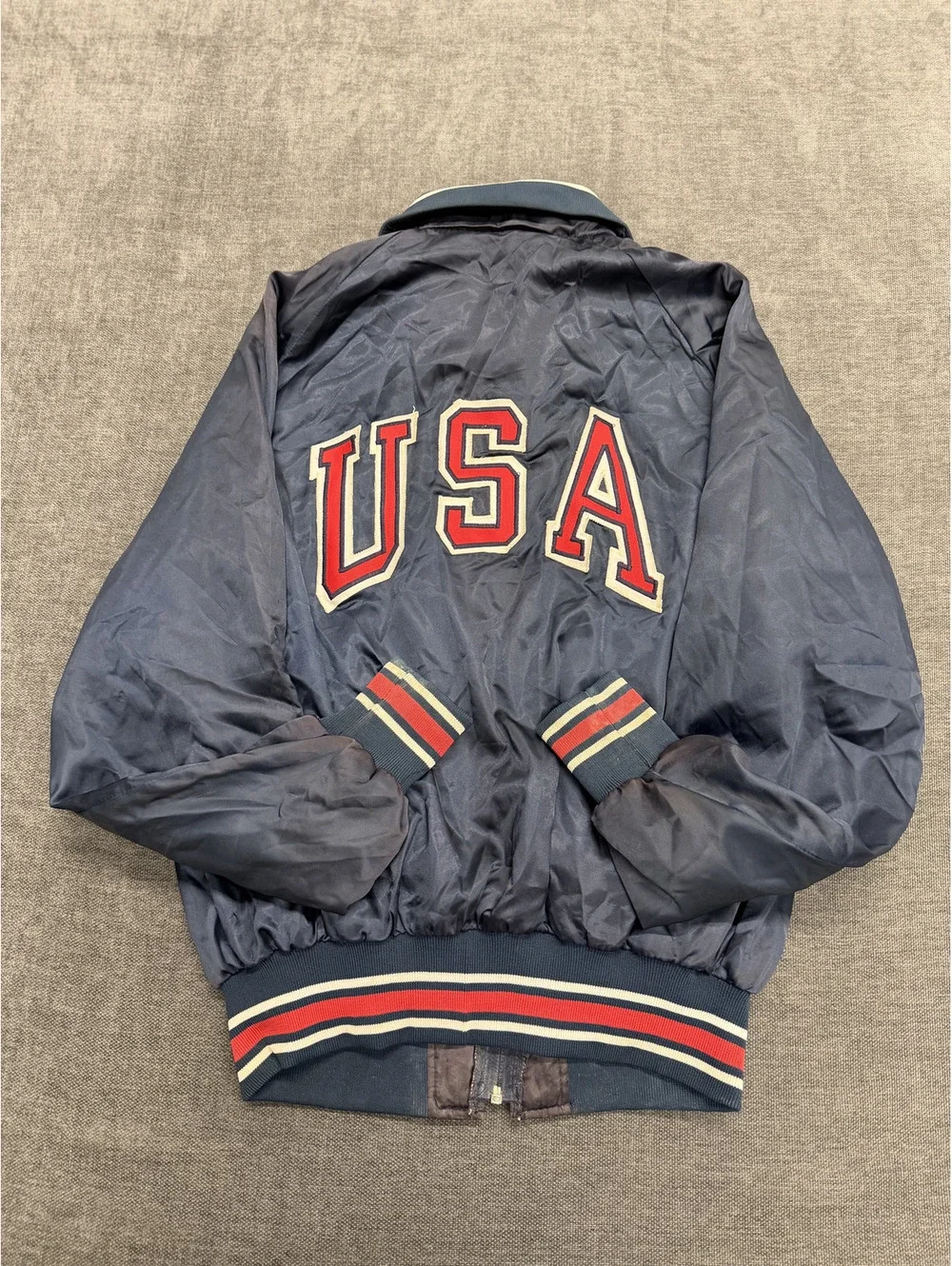 Vintage MVP Corp Inc. America Rides Monroe Navy Blue Bomber Jacket Large